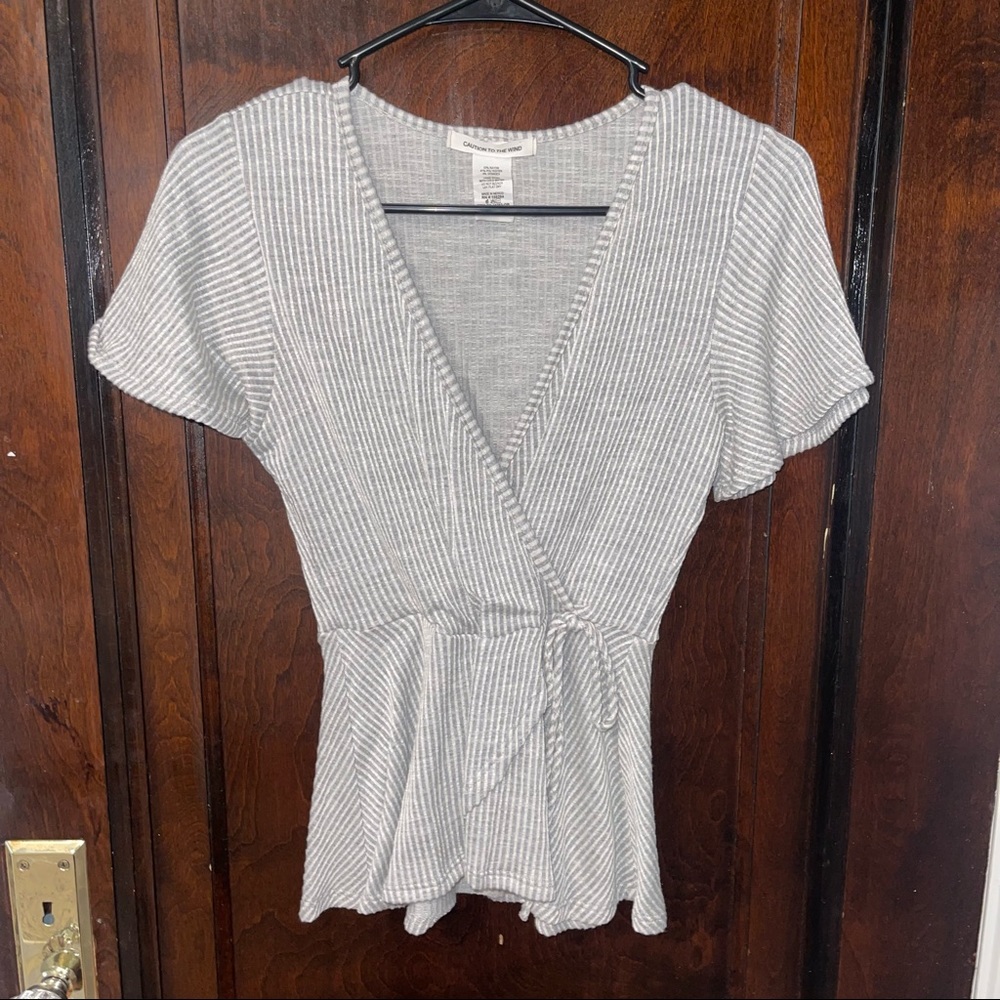 Grey and White Tied Top